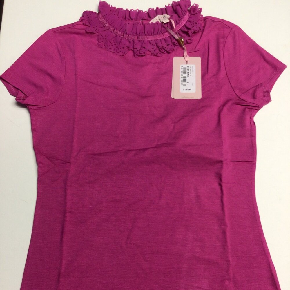 NWT Ted Baker London Deep Pink Orwla Ruffle Neck Top Size 2(US 6)